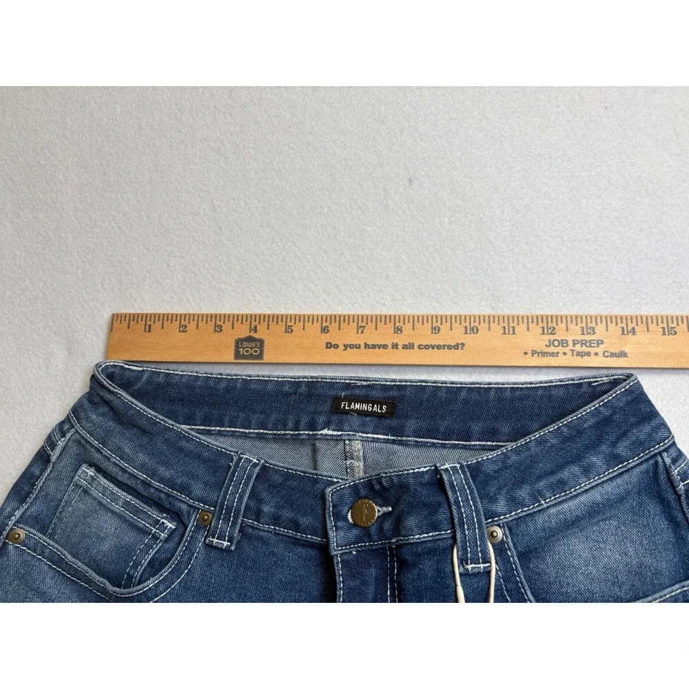Flamingals Womens High Waisted Wide Leg Carpenter Jeans Medium Wash Blue Size L